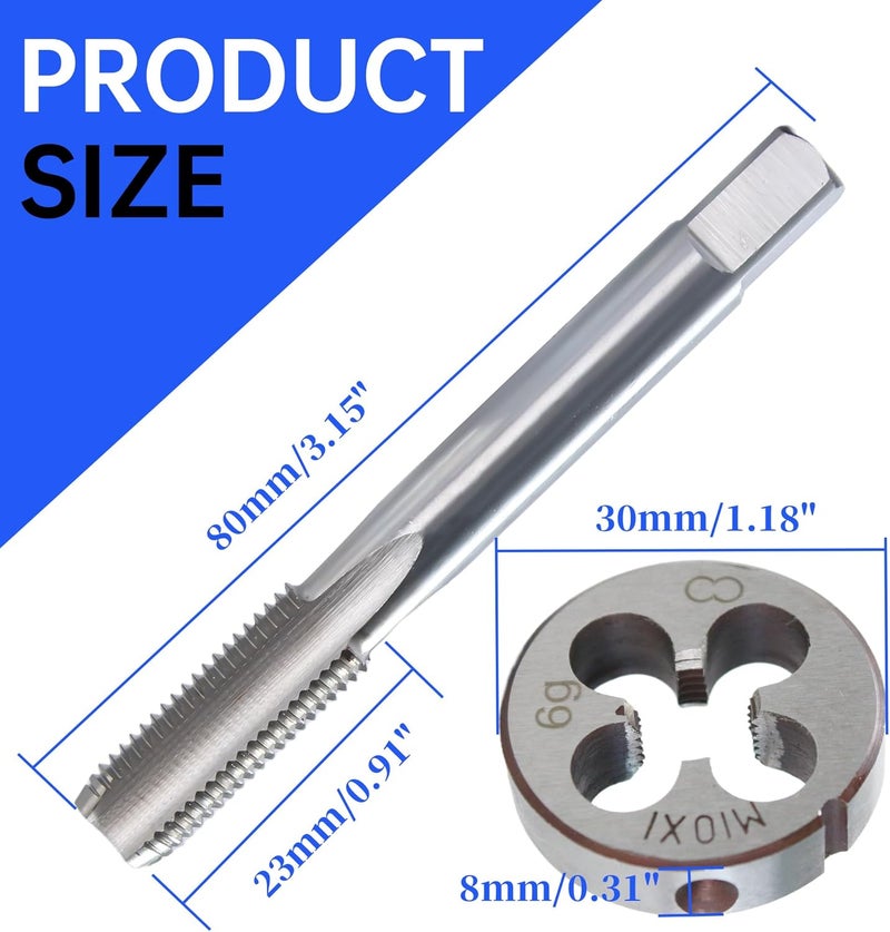 MCSDFN M10 x 1.0 Metric Tap and Die Set, M10 x 1.0mm High-speed Steel Machine Tap and Die Set, Right Hand Thread Tap and Round Thread Die - Image 2